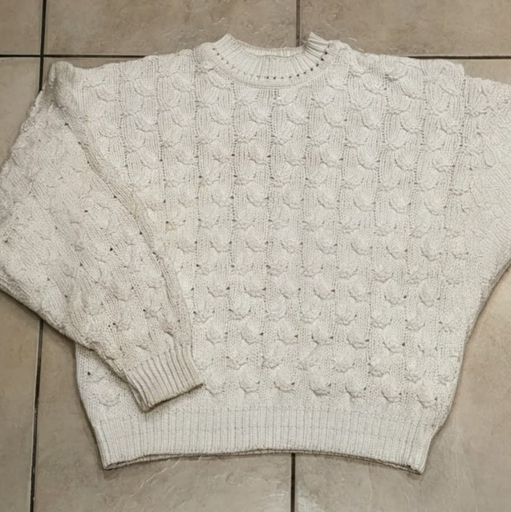 Vintage Ellis Island White Chunky Knit Sweater Size Large